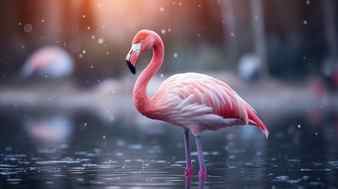 Red american flamingo in nature blurred background ai generated image Stock Photo