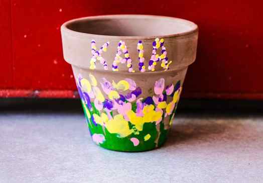 Floral finger painted flower pot