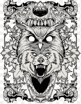 white and black owl and wolf illustration, Gray wolf Drawing Illustration, Graffiti material, frame, png Material png thumbnail