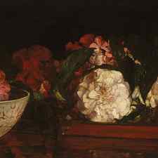Flowers on a Japanese Tray on a Mahogany Table by John La Farge