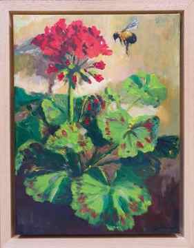 Red Geraniums & Bumble Bee thumb
