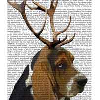 Basset Hound And Antlers by Fab Funky