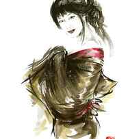 Geisha in Gold Kimono Painting, Geisha In Kimono Home Decor, Japanese Geisha Poster, Japanese Geisha by Mariusz Szmerdt
