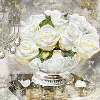 Shabby White Roses with Gold Glitter by Mindy Sommers