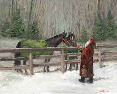 Wall Art - Painting - Santa With Horses by Mary Miller Veazie