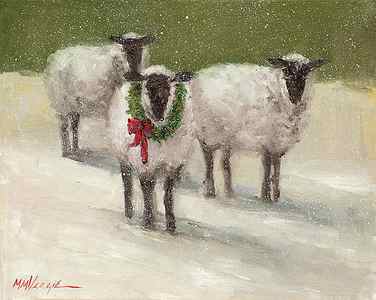 Wall Art - Painting - Lambs With Wreath by Mary Miller Veazie