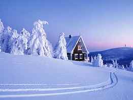 New Winter Cabin Christmas Scene Log Deep Snow, christmas snow mountains HD wallpaper