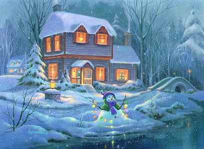 Wall Art - Painting - Snowy Bright Night by Michael Humphries