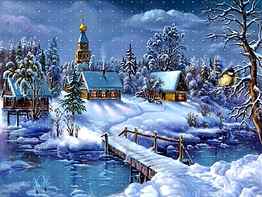 Artistic Winter Artistic Landscape Snow Church House Bridge . Winter , Winter , Christmas scenes HD wallpaper