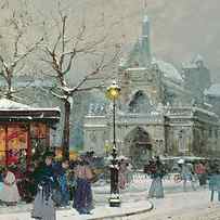 Snow Scene in Paris by Eugene Galien-Laloue