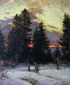Wall Art - Painting - Sunset over a Winter Landscape by Abram Efimovich Arkhipov