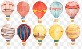ten assorted-color hot air balloons illustration, Watercolor painting Hot air balloon, Hand-painted watercolor hot air balloon, watercolor Leaves, painted png thumbnail