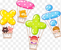 four assorted-color hot air balloon illustration, Addition Euclidean Subtraction, Creative arithmetic hot air balloon, food, painted png thumbnail