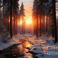 premium Sunset in the wood in winter period by N Akkash