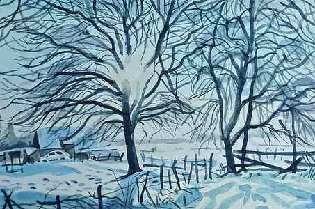 Wall Art - Painting - Winter Trees in Snow by Luisa Millicent