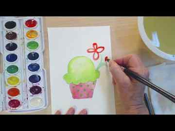 Simple Cupcake with Flower to Paint in Watercolor Kids amp Adults