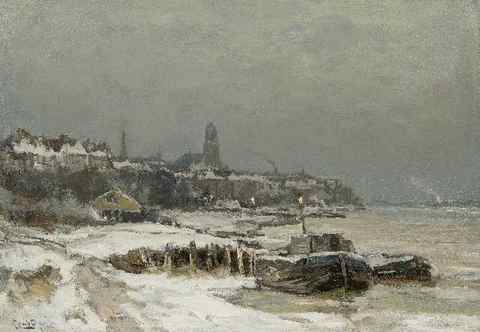Louis Apol | A view of Arnhem by winter, oil on canvas, 42.4 x 60.5 cm, signed l.l.