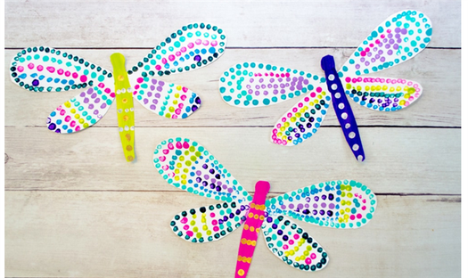 colorful q tip painted dragonfly craft