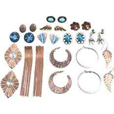 Estate Grouping Assorted 13 Pairs of Vintage Copper Jewelry Earrings - Variety: Estate Grouping Assorted 13 Pairs of Vintage Copper Jewelry Earrings - Variety. Enameled; Clip-ons, Screw backs; Pierced
