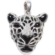 KN .925 Sterling Silver Black Onyx CAT FACE with10 Diamonds Nose Pendant 1 1/4 in. x 1 in.: KN .925 Sterling Silver Black Onyx CAT FACE with10 Diamonds Nose Pendant 1 1/4 in. x 1 in.