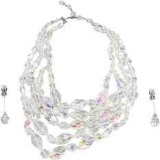 Stunning 5-Strands Graduated Glass Victorian Beads Necklace with Matching Clip-on Earrings: Stunning 5-Strands Graduated Glass Victorian Beads Necklace 18 in. x 2 1/2 in. cascades to 4 1/2 in. with Matching Clip-on Earrings 2 1/4 in. x 1/2 in. .