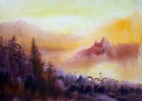 Sunset Himalaya - Original watercolor painting thumb