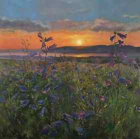 Sunset landscape oil painting, realism art thumb