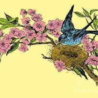 spring tree with bird by Madame Memento