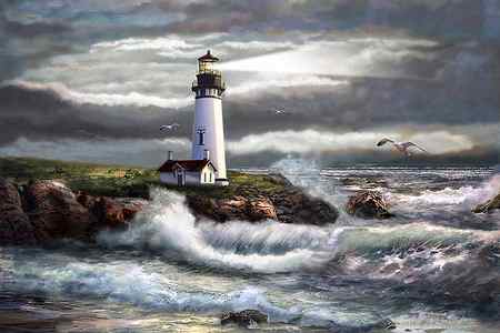 Wall Art - Painting - Oregon Lighthouse Beam of hope by Regina Femrite