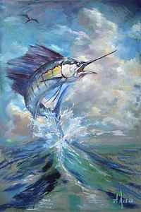 Wall Art - Painting - Sailfish and Frigate by Tom Dauria