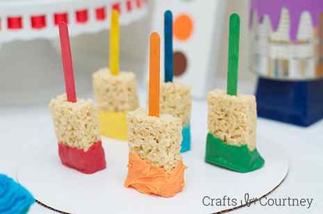 Easy DIY Kids Art Themed Birthday Party - Rice Krispie Treats Paint Brushes