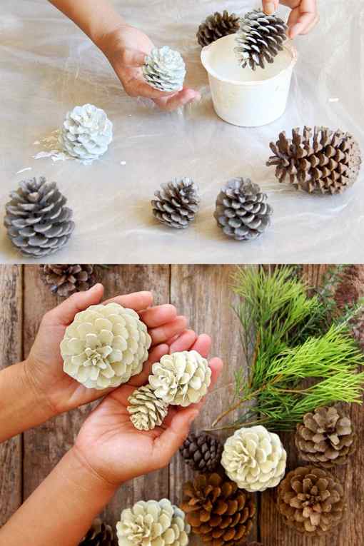 no bleach white pine cone crafts Christmas decorations