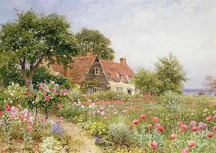Wall Art - Painting - A Cottage Garden by Henry Sutton Palmer
