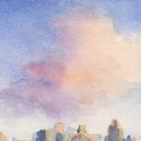 Pink Cloud and 59th St Bridge Watercolor Painting of NYC by Beverly Brown Prints