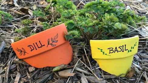 Herb garden painted clay pot markers