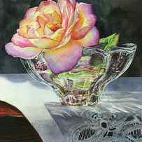 Rose in Crystal Vase Still Life by Olga Shvartsur