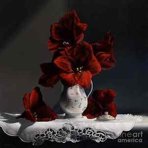 Wall Art - Painting - Red Amaryllis by Lawrence Preston