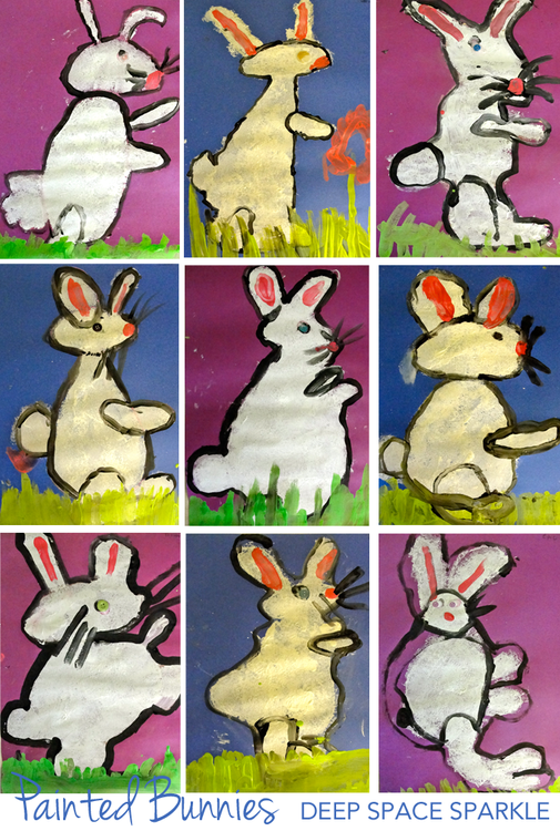 Stamped bunny art project. An easy art and craft project for Easter or Springtime art activities. First grade gallery