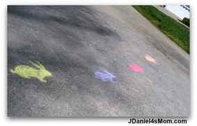 Easter Games- Hopping with Chalk Bunnies: It is such fun to trace bunnies on your driveway or a sidewalk. Then you can hop from bunny to bunny!