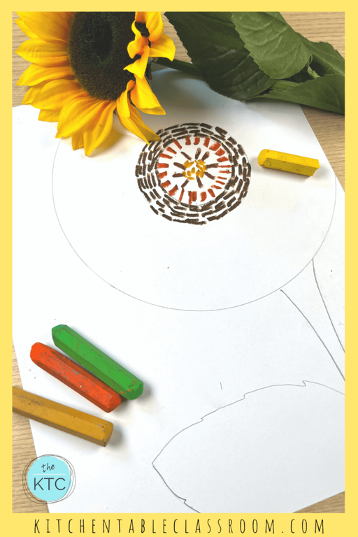 Add texture and definition to your easy sunflower painting with oil pastels.