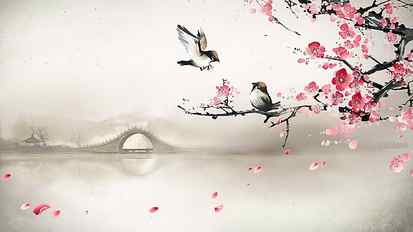 Drawing Cherry Blossom Birds Flowers HD, digital/artwork HD wallpaper