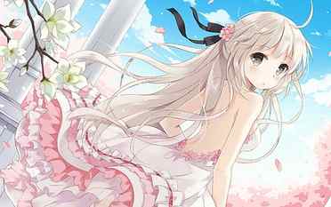 Anime girl, Cute, Spring, Cherry blossoms, ACG, Japanese anime HD wallpaper