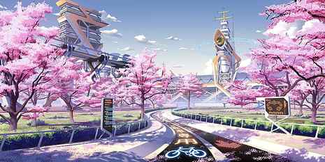pink cherry blossoms painting, seasons, spring, futuristic, Culture Japan HD wallpaper
