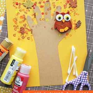 Q-Tip Painted Fall Tree Craft Idea For Kids