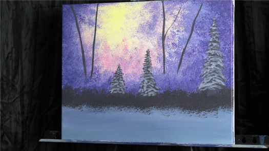 adding snow to pine trees, acrylic painting lessons