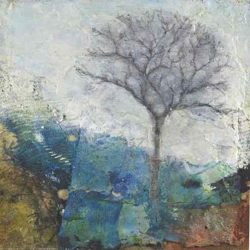 Mixed media painting on canvas 'winter tree'
