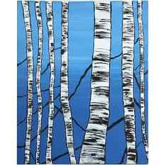 20th C. Modernism Oil on Canvas Painting White Birch Trees on Blue 30 in. x 24 in.: 20th C. Modernism Oil on Canvas Painting White Birch Trees on Blue 30 in. x 24 in. size: 30 x 24