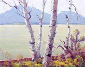 Sam Hyde Harris Painting Lakeside Birch Trees: Sam Hyde Harris (1889-1977) oil painting on board Lakeside Birch Trees. Signed. Excellent condition. Tim Holton custom oak frame. 15.5
