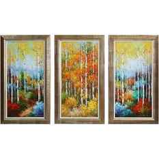 Jan Matin, [3] Fine 20th C. Series Oil Painting on Canvas BIRCH TREES LANDSCAPES: Jan Matin, [3] Fine 20th C. Series Oil Painting on Canvas BIRCH TREES LANDSCAPES. size: 24 x 12, 28 x 16 outside frame