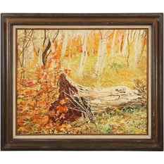 S Berch, Oil on Canvas Painting, Woodland of Birch Trees, Signed, Framed: S Berch, Oil on Canvas Painting, Woodland of Birch Trees, Signed, Framed. size: 24 x 30, 31.25 x 37.25 outside frame